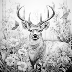 describing image of deer in jungle and rabbit and more butter flys in jungle trees