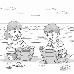 kids on the beach play with sand molds