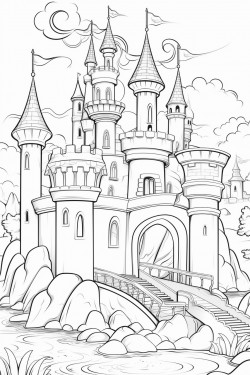 fantasy island with unicorns mermaids and a magical castle each page has a different feature