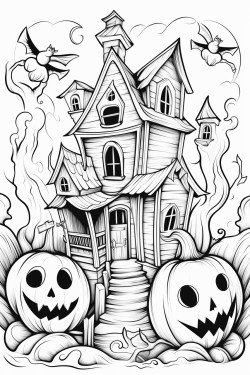 cute ghosts jack o lantern and an old haunted manor