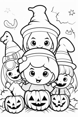 halloween coloring page white background bold line art coloring page