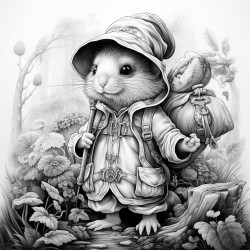 mouse wearing a hero outfit while taking a journey through a magical forest