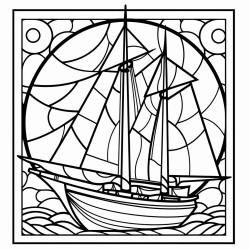 a catalina sailboat with full sails and makebit a stained glass style