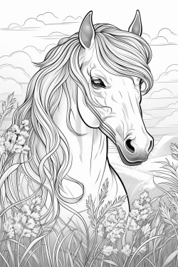 a horse eating grass in a field of hemp with the sunset behind it