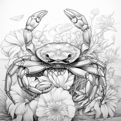 crab with snake mystical theme highly detailed black outline floral elements