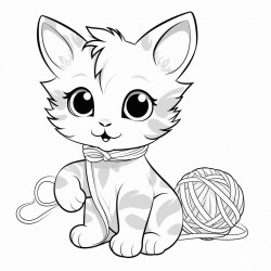 kitten create an image of a fluffy kitten playing with a ball of yarn with its whiskers and bright eyes clearly visible
