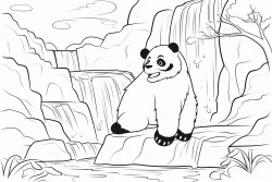 a beautiful waterfall with a panda on it