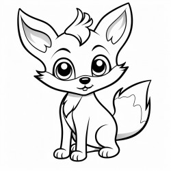 simple and cute fox outline drawing with thin bold lines with cute eyes with only black and white color