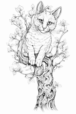 una gata subida en un rbol