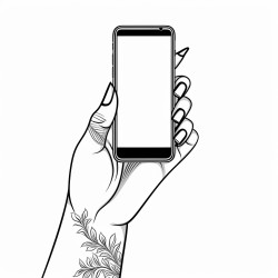 smart phone in girls left hand single hand only nails blank screen