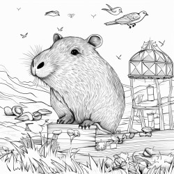 a capybara having a picnic with a bird