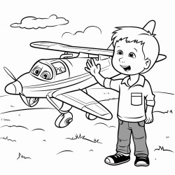 kid pointing his finger at an airplane