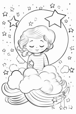a cute celestial dreamscape  coloring bookvector white background black and white black drawing