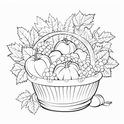 a cute autumn harvest bounty  coloring bookvector white background black and white black drawing
