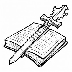 a bible being used as  a sword