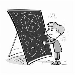 a student drawing shapes with chalk on a blackboard