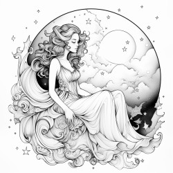 a princess on the moon black and white  images