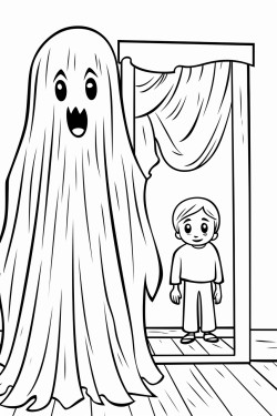 a person haunted by an evil spirit in the background