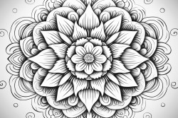 create a detailed mandala with floral patterns and geometric shapes incorporating flowing lines and symmetrical design