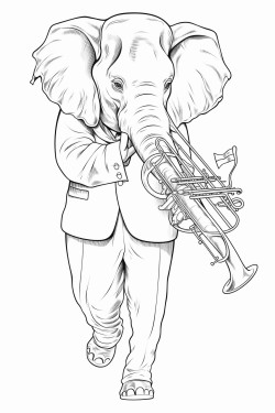 elephant in elegant suit playing trombone