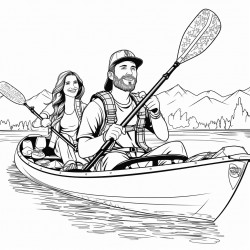 adult coloring page with a funny picture of a man and woman bass fishing in a kayak cartoon