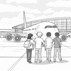 3 kids in an airport