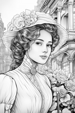 a victorian woman in a walking dress with a parasol