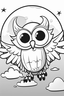 smiling halloween pumpkin and cute owl flying in front of the moon