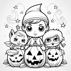 cute but spooky halloween line art black and white bold even lines no grayscale