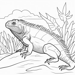 simple iguana coloring book page with black and bold lines