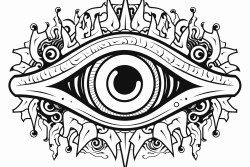mystical eyeball with cool colors and shapes