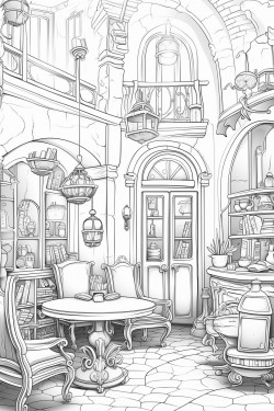 a caf with an eclectic mix of furniture and artwork