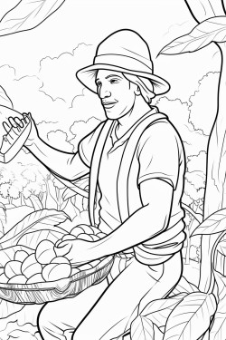 harvesting cocoa in the jungle with a machete