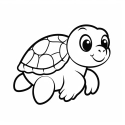 kids coloring page with turtle black and white simple line art style minimalist drawing white background style raw