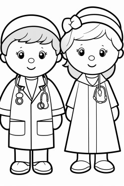 2 babies 1 boy and 1 girl dressed as doctors in a hospital setting