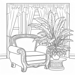 a peace lily house plant in a large ornate detailed pot with a living room background