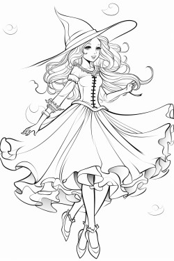 witch in evening dress flies to halloween party