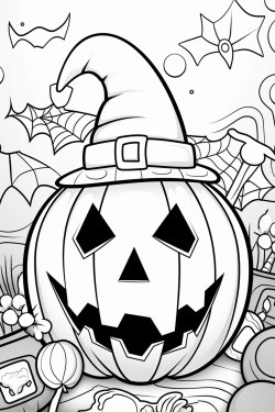halloween coloring page white background bold line art