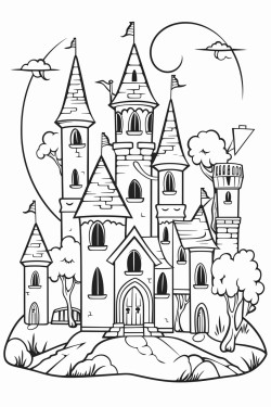 spooky castle with ghosts and vampire