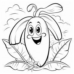 cartoon character of a banana with a face in a garden