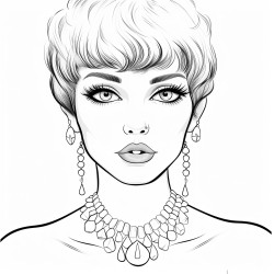 female eyes fully black short fluffy pixie cut pointed ears wearing a necklace with a gem at the bottom