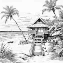 a beach with cabana