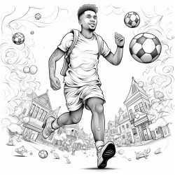 Un joueur de foot qui court et qui tire du pied droit Le ballon est devant lui Le pied droit est repli vers larrire Les bras sont carts