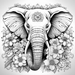 elephant with flower mandalas pattern inside nature art coloring page no grey scale