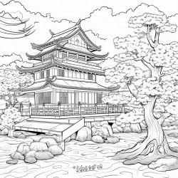 cherry blossom in japan with a house