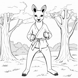 kangaroo wearing a black belt in the forest
