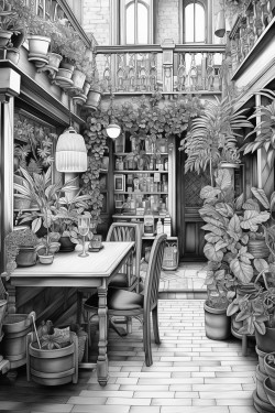 a caf with an eclectic mix of furniture and artwork
