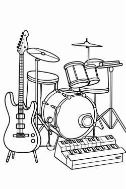 electric guitar piano and drum set