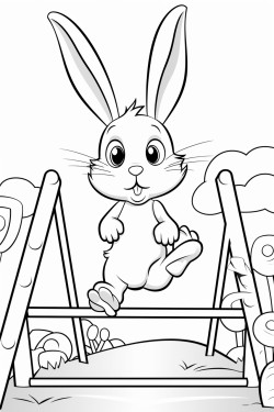 cute bunny jumping through an obstacle course