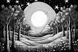 a magical forest at night